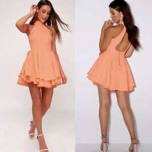 Lulus Peach Halter Layered Mini Dress